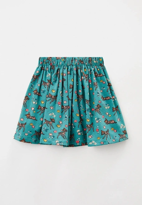 Юбка в сборку из трикотажа с принтом олененок бэмби