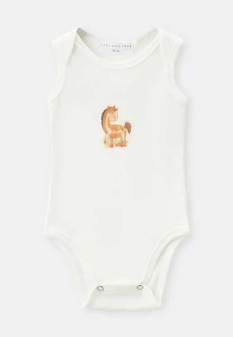 Боди - майка из хлопкового трикотажа с принтом лошадка с яблоками 