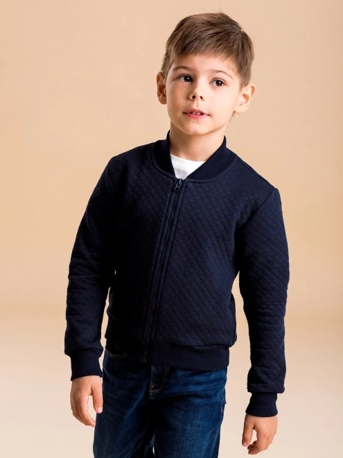 Бомбер на молнии из стеганного трикотажа темно-синего цвета