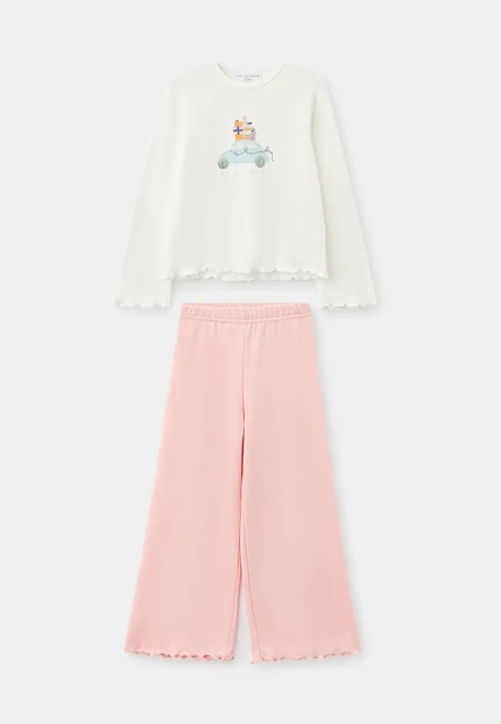 Пижама с принтом для девочек в молочном цвете