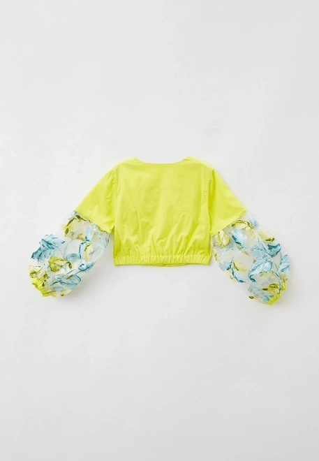 Костюм из укороченной куртки и шорт из тонкого хлопка ярко-желтого цвета