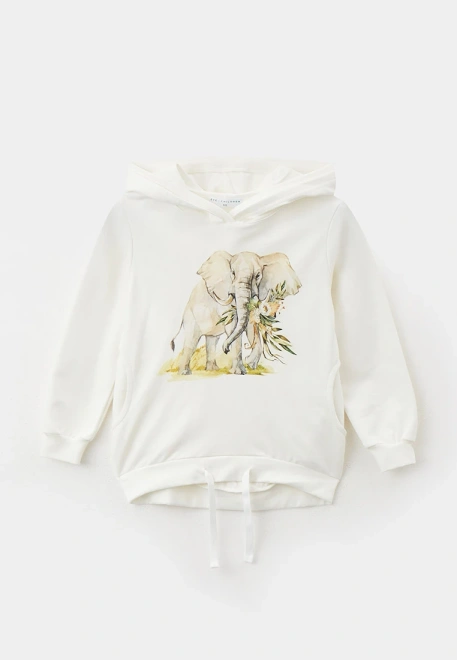 Худи молочный с принтом слон  Худи молочный с принтом слон