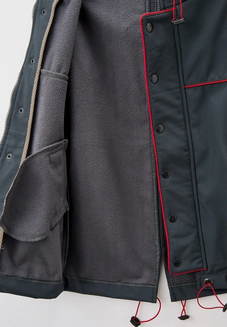 Парка из ветрозащитного и влагоустойчивого материала софтшелл в темно-сером цвете