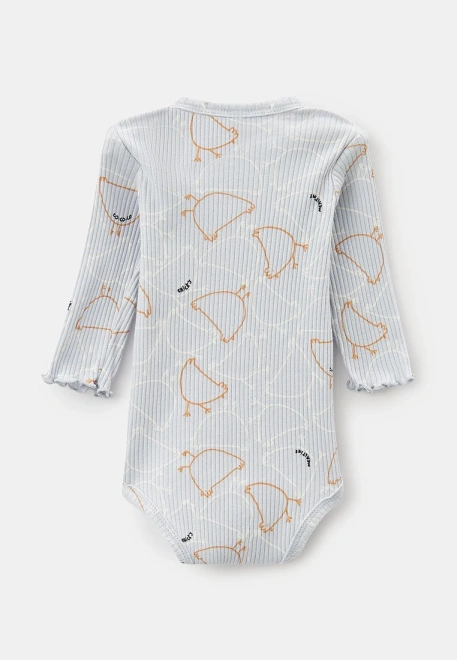 Боди из хлопкового трикотажа в рубчик с принтом курочки