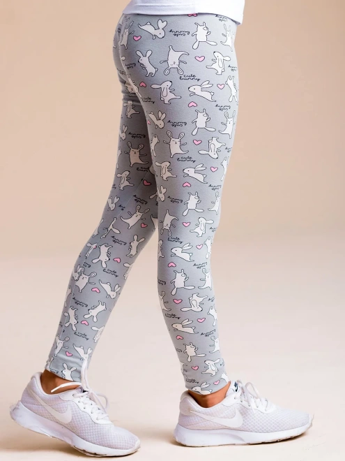 Леггинсы из трикотажа с принтом кролики на сером