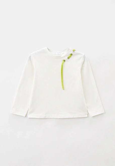 Лонгслив молочный свободного кроя с люверсом и салатовым шнуром 