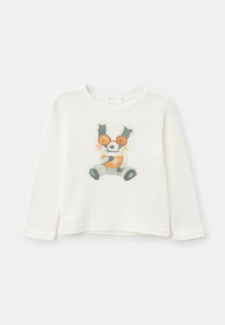 Лонгслив из хлопка с енотиком в молочном цвете