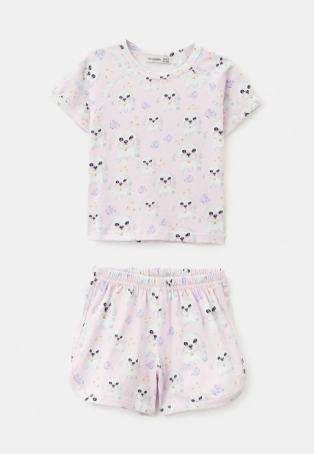 Пижама с шортыми из тонкого трикотажа с принтом собачки