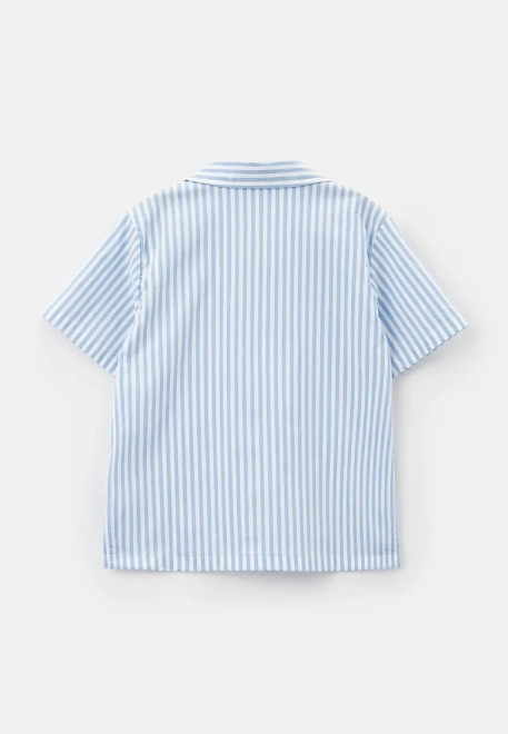 Рубашка с короткими рукавами из хлопка в голубую полоску