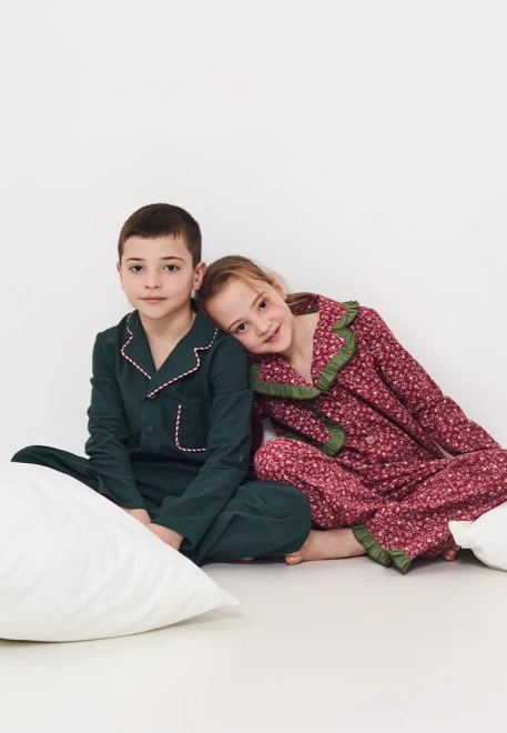 Пижама Джиди из теплого хлопка для мальчиков в темно-зеленом цвете  Пижама Джиди из теплого хлопка для мальчиков в темно-зеленом цвете