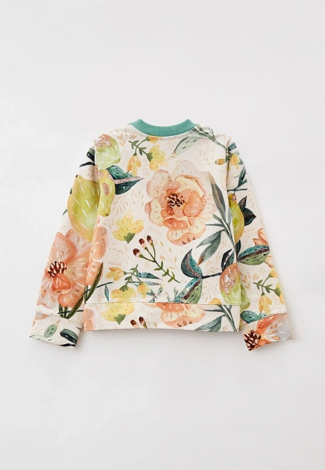 Свитшот из футера с принтом крупные цветы и контрастным воротником 