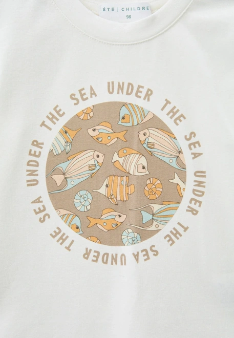 Лонгслив молочный с печатным принтом рыбки