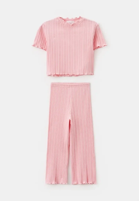 Комплект из футболки и брюк в розовом цвете для девочек
