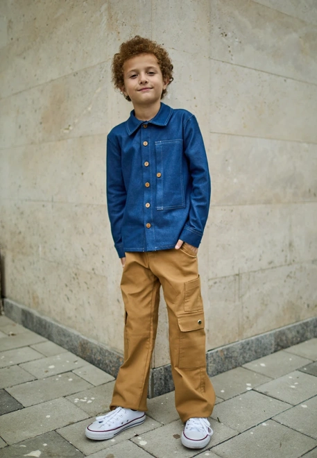 Брюки карго темно-бежевые из денима