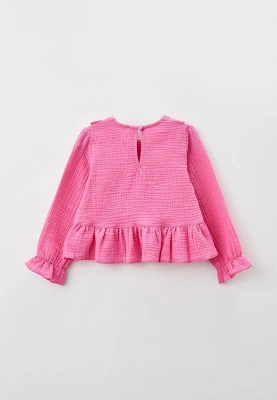 Блузка из муслина в цвете фуксия с баской и оборками на полочке