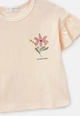 Блузка Йена с розовыми цветочкам в персиковом цвете