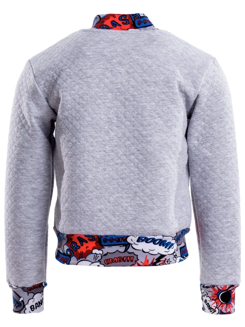 Бомбер из стеганной трикотажной ткани с цвете серый меланж