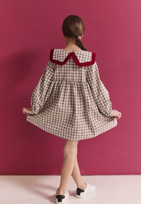 Платье Мона из хлопка в сером и белом цвете