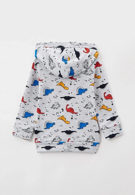 Худи на мальчика в цвете серый меланж с принтом цветные динозаврики
