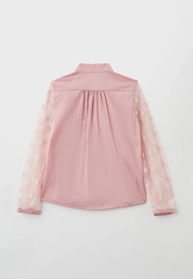 Блузка на пуговицах с рукавами из сетки в горошек