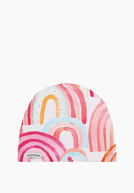Шапка трикотажная с принтом розовая радуга