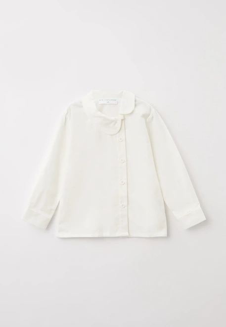 Блузка из теплого хлопка с круглым воротником и застежкой смещенной в бок