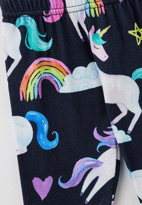 Леггинсы укорроченные для  малышей с принтом ярким единороги на темно-синем