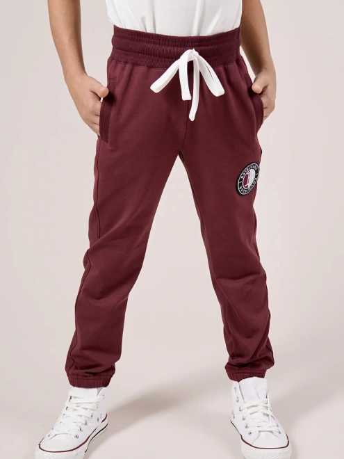 Брюки из футера прямого кроя с нашивкой 