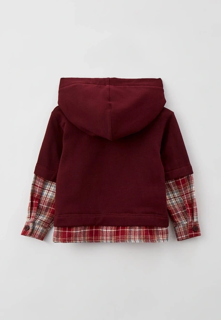 Худи из футера бордовый комбинированный с клеткой 