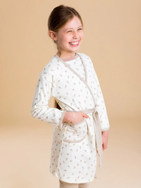 Халат из мягкого хлопкового трикотажа с принтом листочки