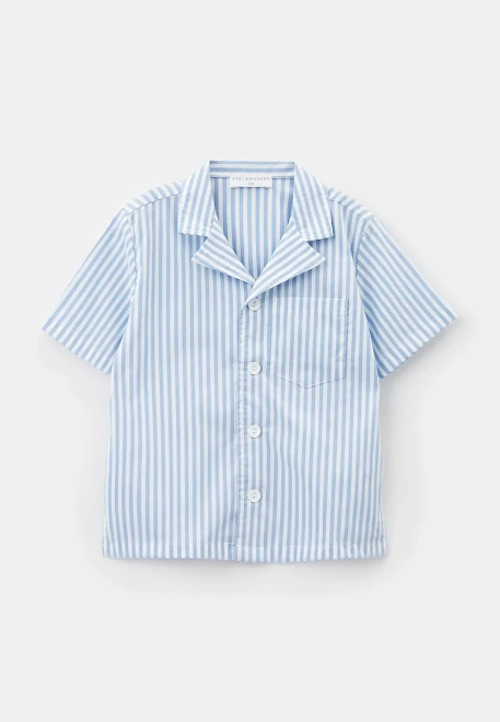 Рубашка с короткими рукавами из хлопка в голубую полоску