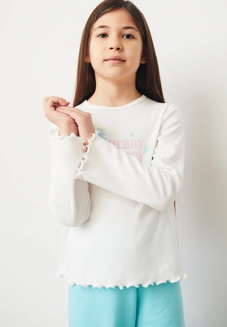 Пижама со свободными брюками и лонсливом с печатным рисунком Merry Christmas