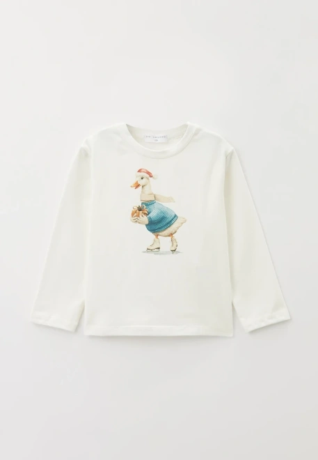 Лонгслив молочного цвета с рисунком гусь на коньках