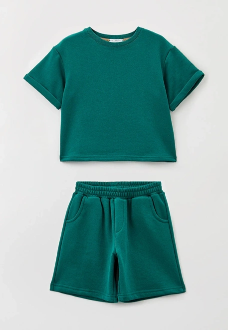 Костюм свободный с шортами на мальчика из футера зеленый