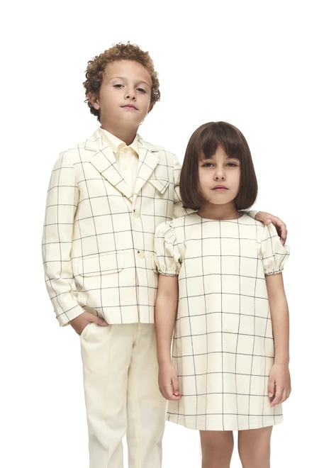 Пиджак в клетку молочного цвета для мальчиков