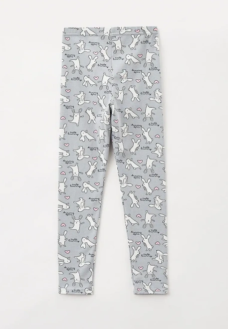 Леггинсы из трикотажа с принтом кролики на сером