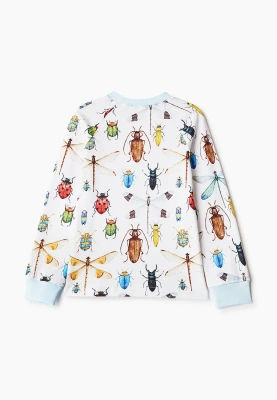 Пижама с хлопкового трикотажа с принтом насекомые и голубыми манжетами