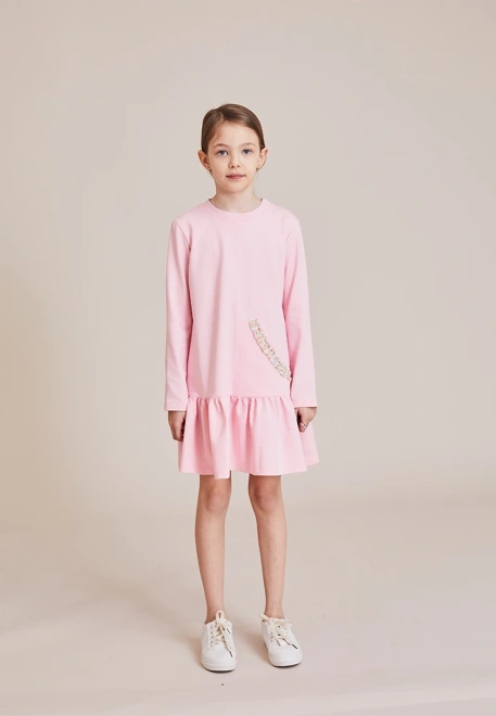 Платье свободное из футера с отрезной юбкой в сборку