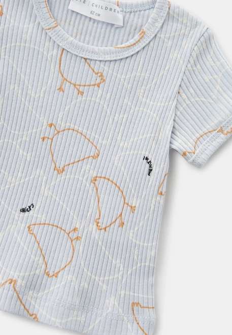 Футболка из трикотажа в рубчик с принтом курочки