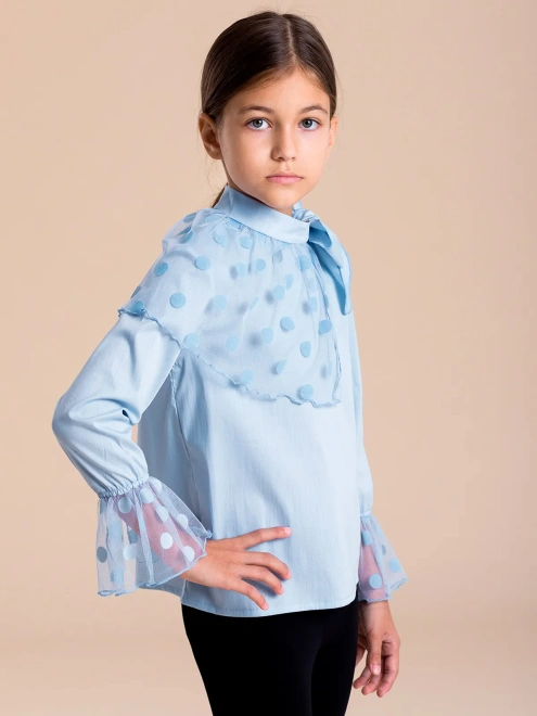 Блузка из рубашечной ткани со съемным воротником из сетки в горох