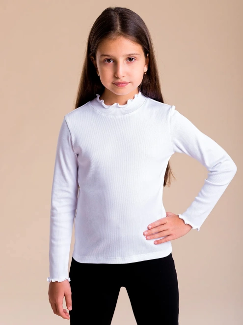 Водолазка белая школьная из ткани в рубчик с небольшим начесом