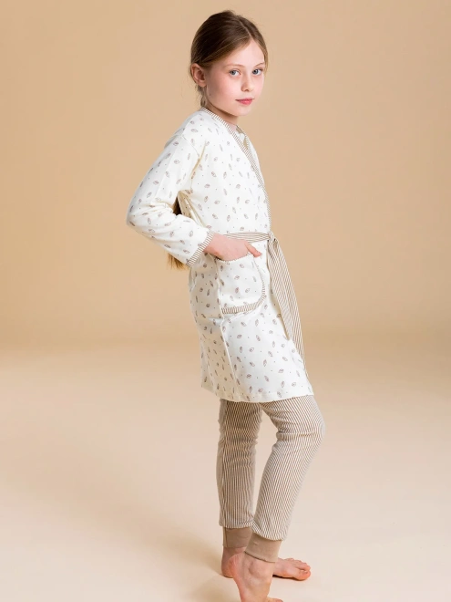 Халат из мягкого хлопкового трикотажа с принтом листочки