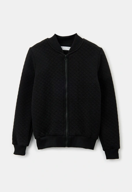 Бомбер на молнии из стеганного трикотажа черного цвета