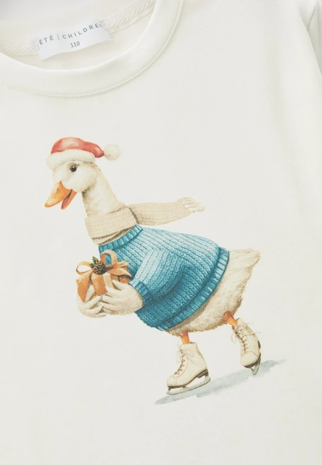 Лонгслив молочного цвета с рисунком гусь на коньках