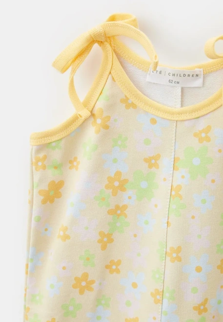 Комбинезон из трикотажного хлопка в цветок с завязками и на кнопках 