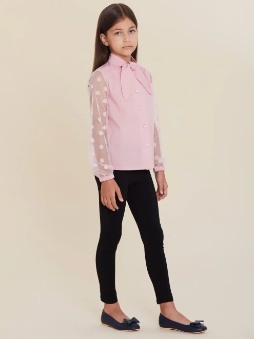 Блузка на пуговицах с рукавами из сетки в горошек