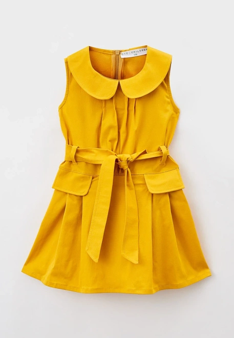 Платье короткое с круглым воротником и поясом