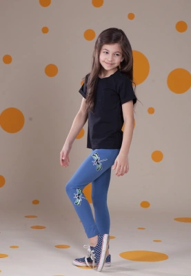 Леггинсы со стрекозой в серо-голубом цвете