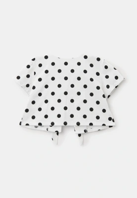 Блузка укороченная из хлопка в горошек с завязками по спинке