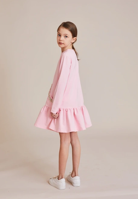 Платье свободное из футера с отрезной юбкой в сборку